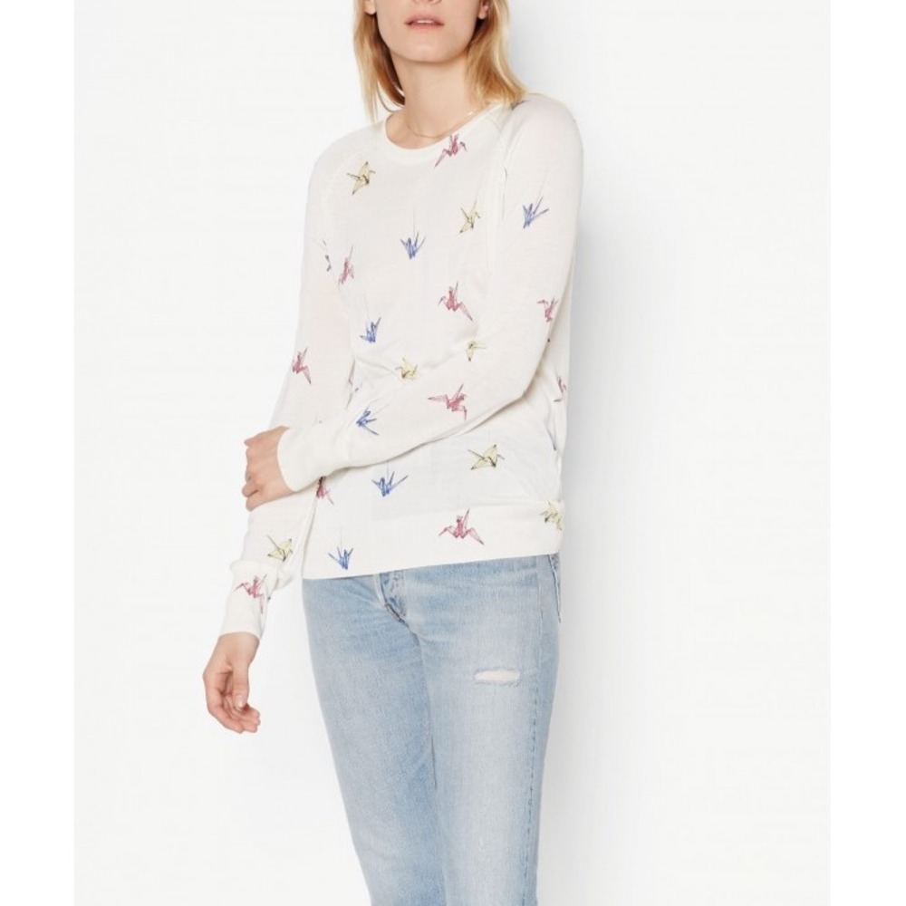 Equipment Sloane 100% Silk Knit Origami Cranes Sweater Ivory Multi NWT XS $248